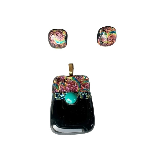 Dichroic Glass Pendant and Earrings Handmade Fused Glass - Picture 1 of 9